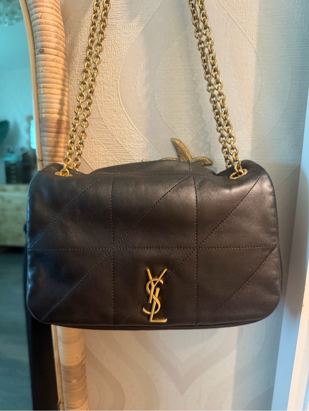 Saint Laurent YSL Black Mini Jamie Quilted Leather Bag with Gold Chain